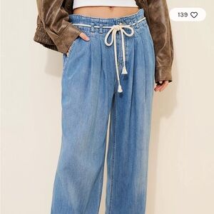 We The Free Blue Wide Leg Jeans with Drawstring
